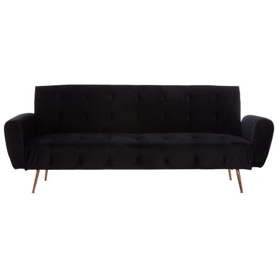 Emiw Black Velvet Sofa Bed With Metallic Gold Legs