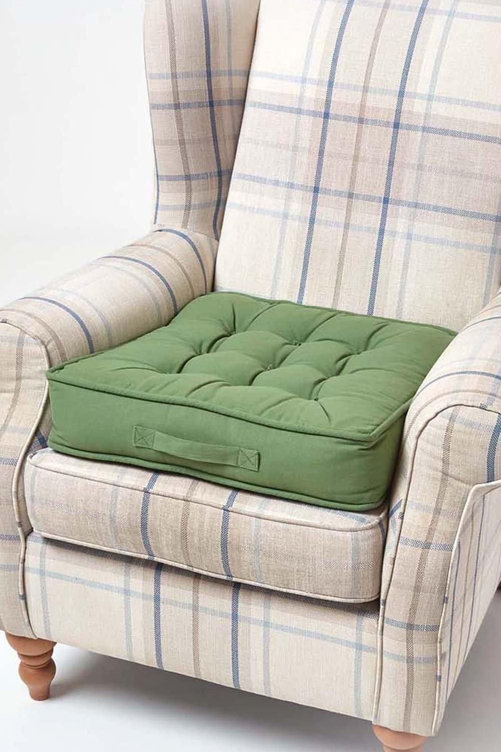 Homescapes Cotton Armchair Booster Cushion in Dark Green