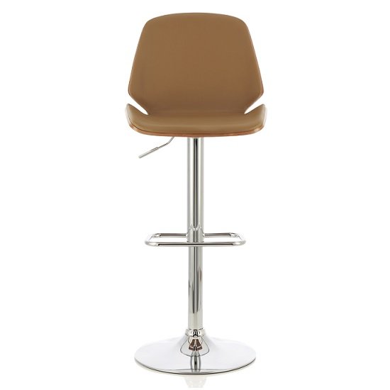 Elicia Bar Stool In Walnut And Beige PU With Chrome Base