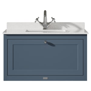 Bayswater Hartleigh Stiffkey Blue Traditional Wall Hung Vanity Unit & 1 Tap Hole White Marble Top Basin - 800mm