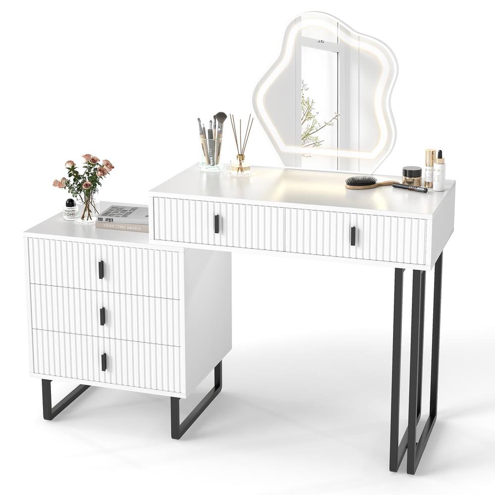 Costway Modern Dressing Table w/Mirror & Lights in White