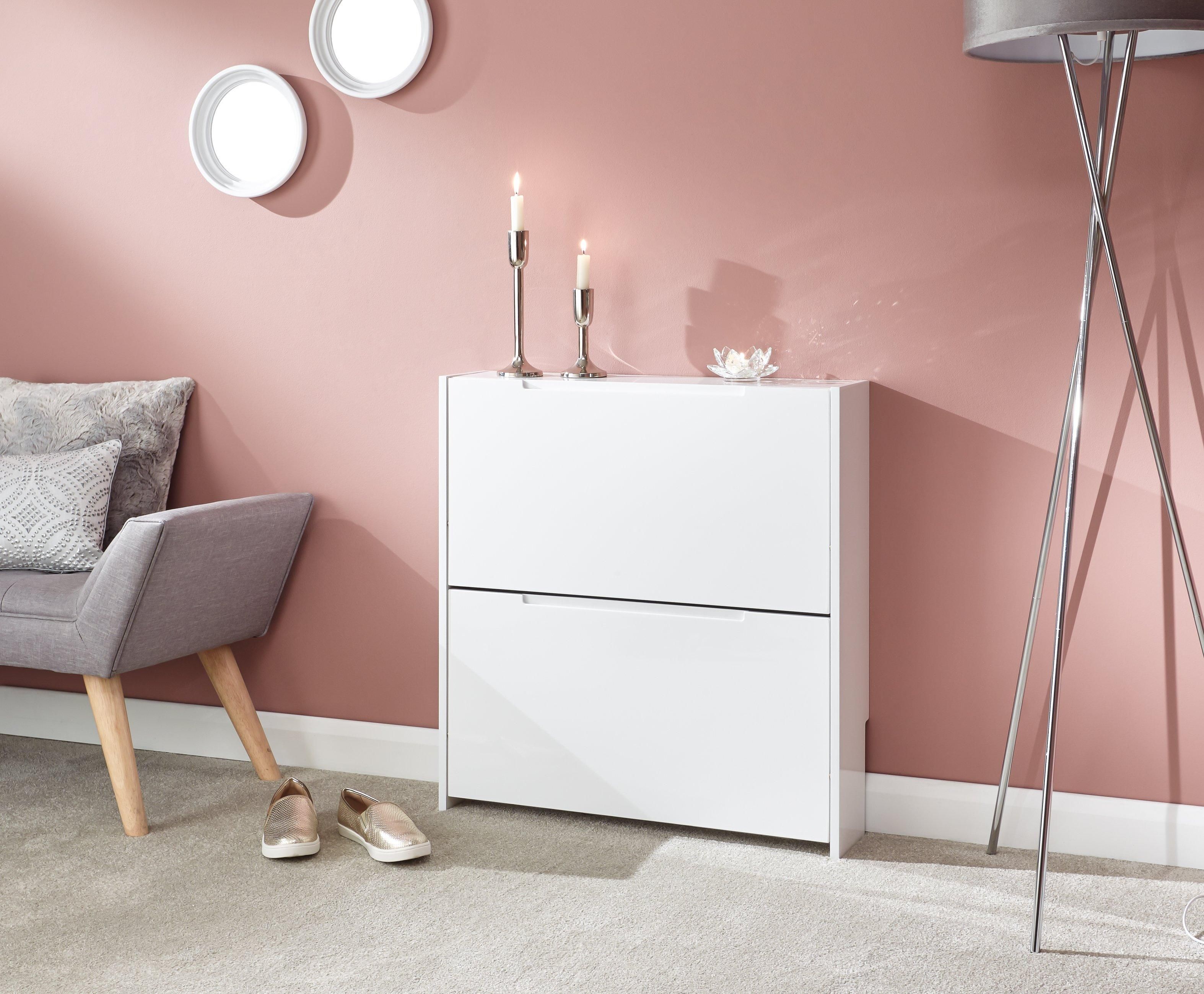 GFW Narrow High Gloss 2 Tier Shoe Cabinet in White