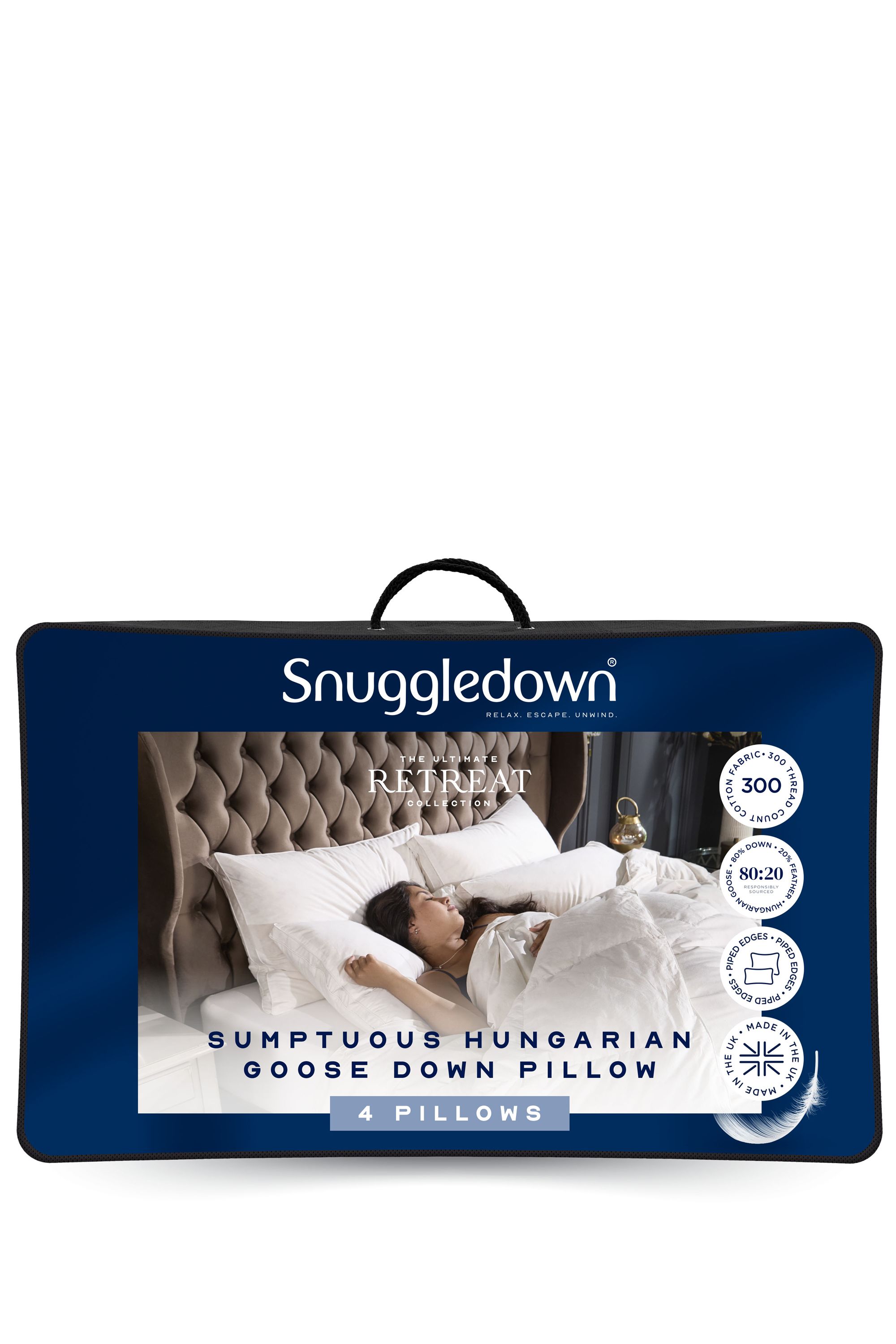 Snuggledown 4 Pack Retreat Hungarian Goose Down Soft Support Pillows in White