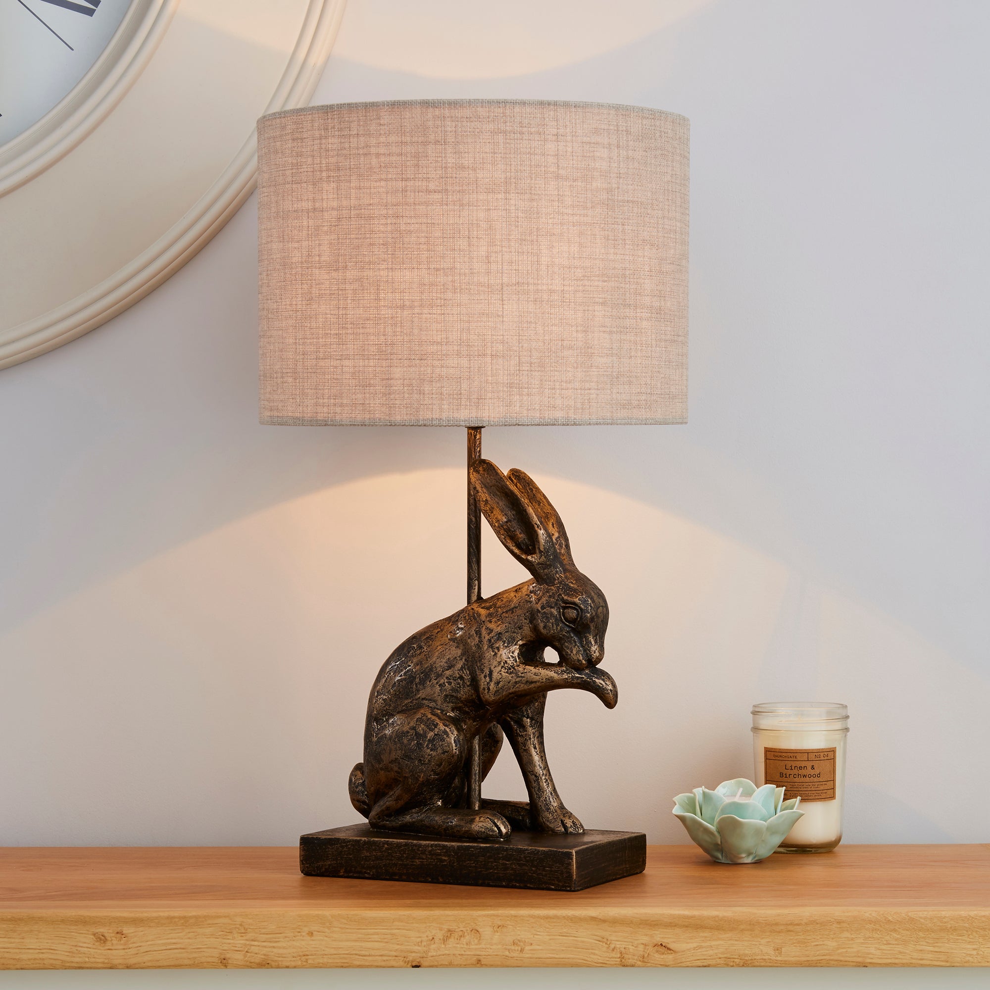 Hare Licking Paw Antique Brass Table Lamp Antique Brass