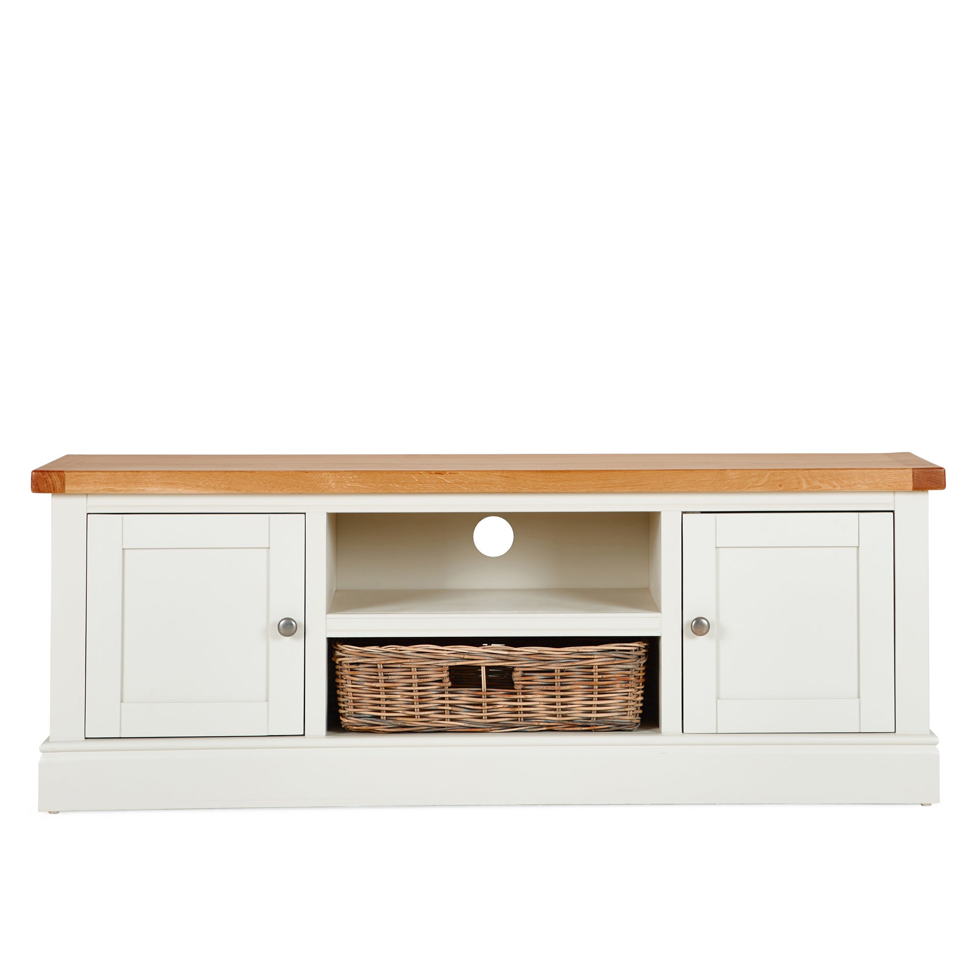 Compton Ivory Wide TV Stand with Baskets Cream and Brown