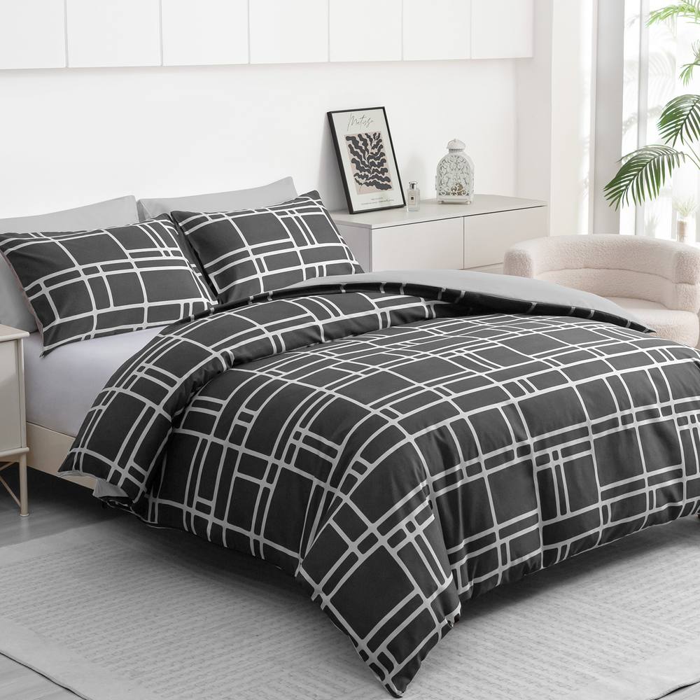 Grace Brick Double Brushed Microfiber Duvet Cover Set with Zipper Closure in Charcoal