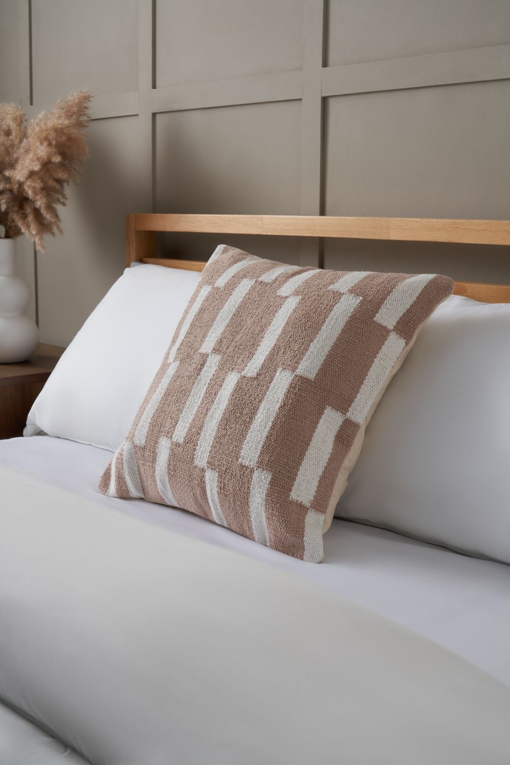 BHS Woven Stripe Cushion in Taupe