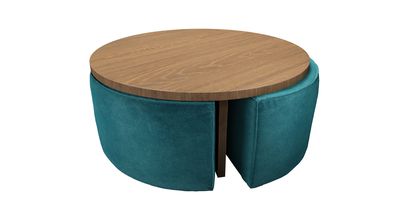 Woody Coffee Table and Nesting Stool Set in Neptune Smart Velvet - sofa.com