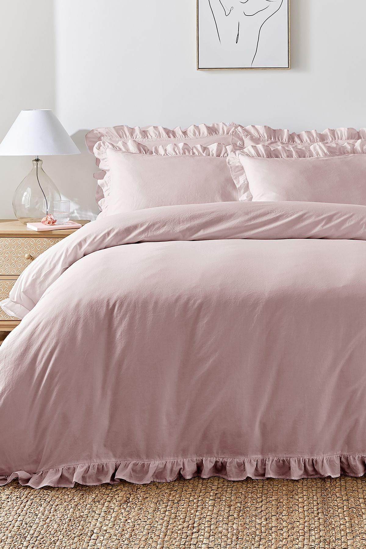 Appletree 'Cassia Frill' 100% Cotton Relaxed Look Duvet Cover Set in Lavender
