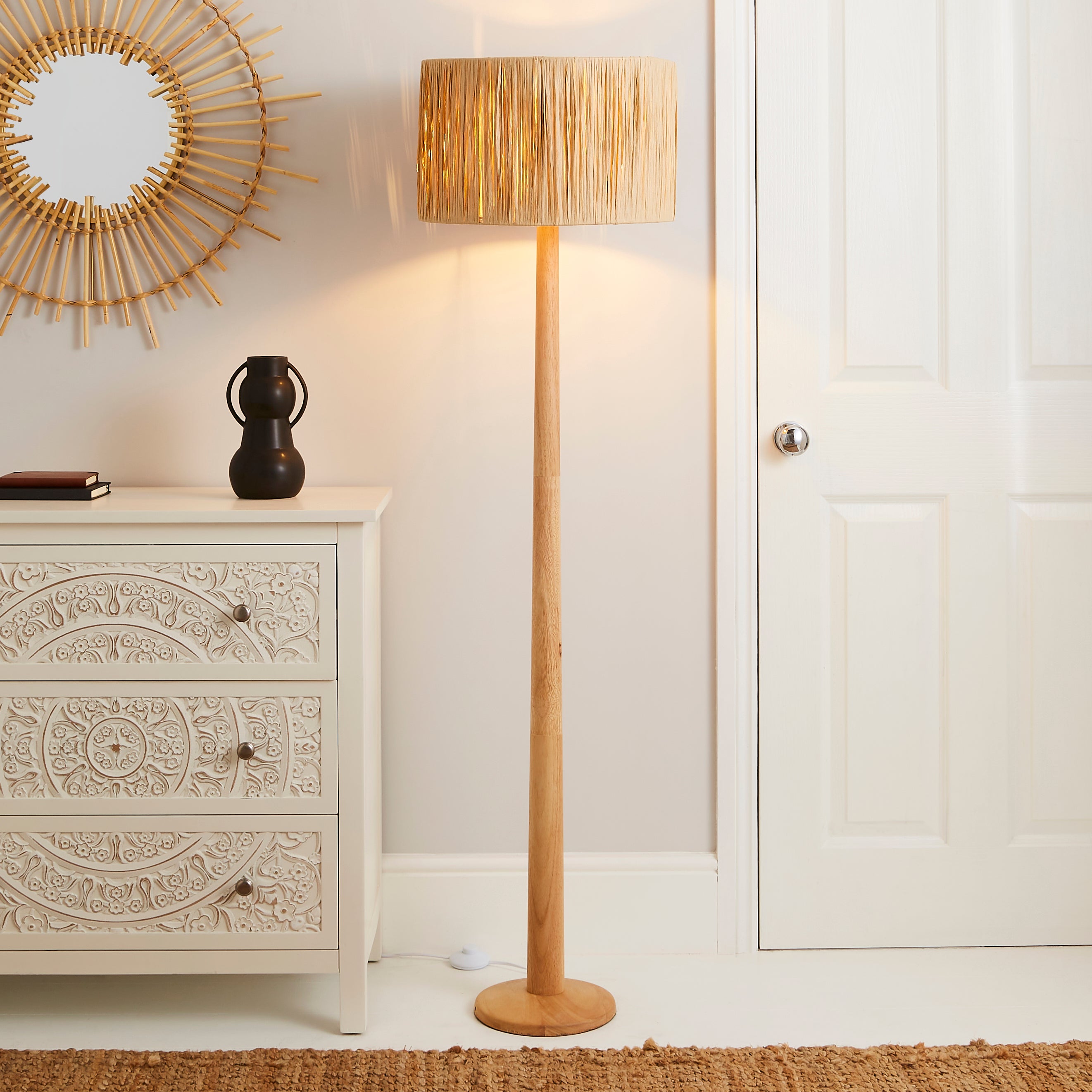 Ruolan Raffia Floor Lamp Brown