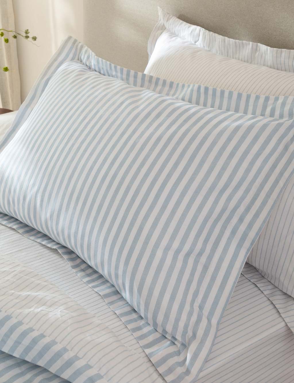 YARD 2 Pack Pure Cotton Hebden Stripe Pillowcases Light Blue Mix