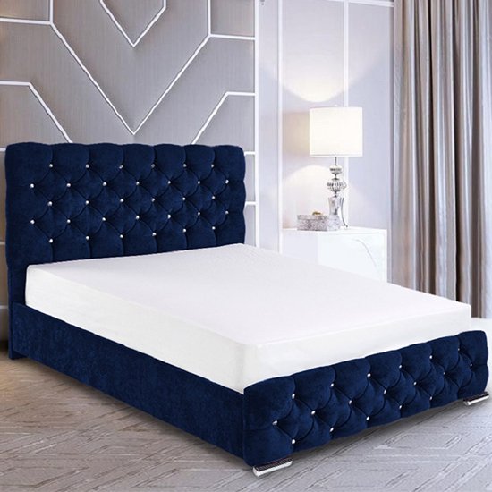 Harrisburg Plush Velvet Small Double Bed In Blue