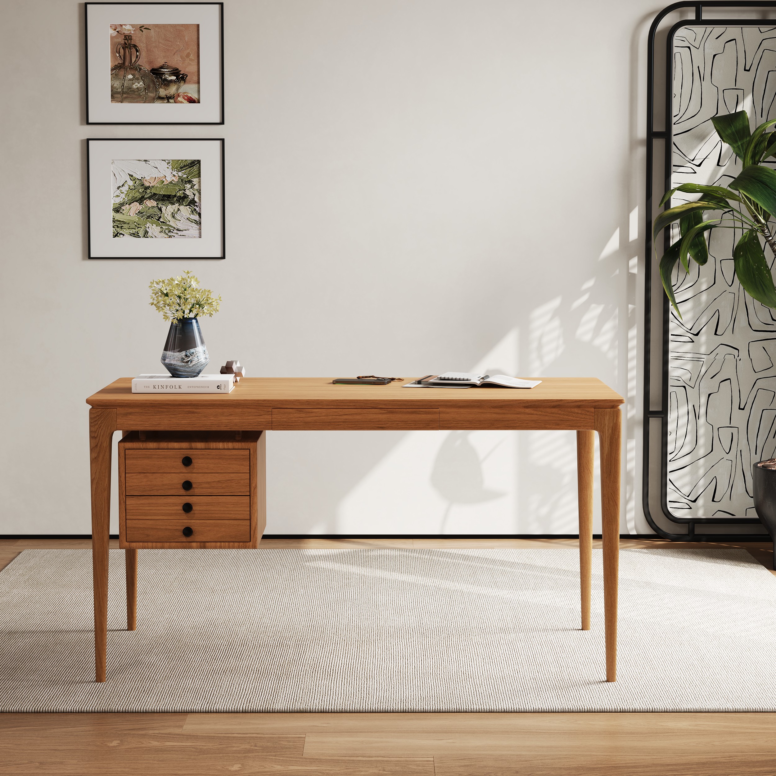 Mid-century Style Natural Ash Wood Writing Desk Home Office Desk with 3 Drawers Office Furniture (1400mm)