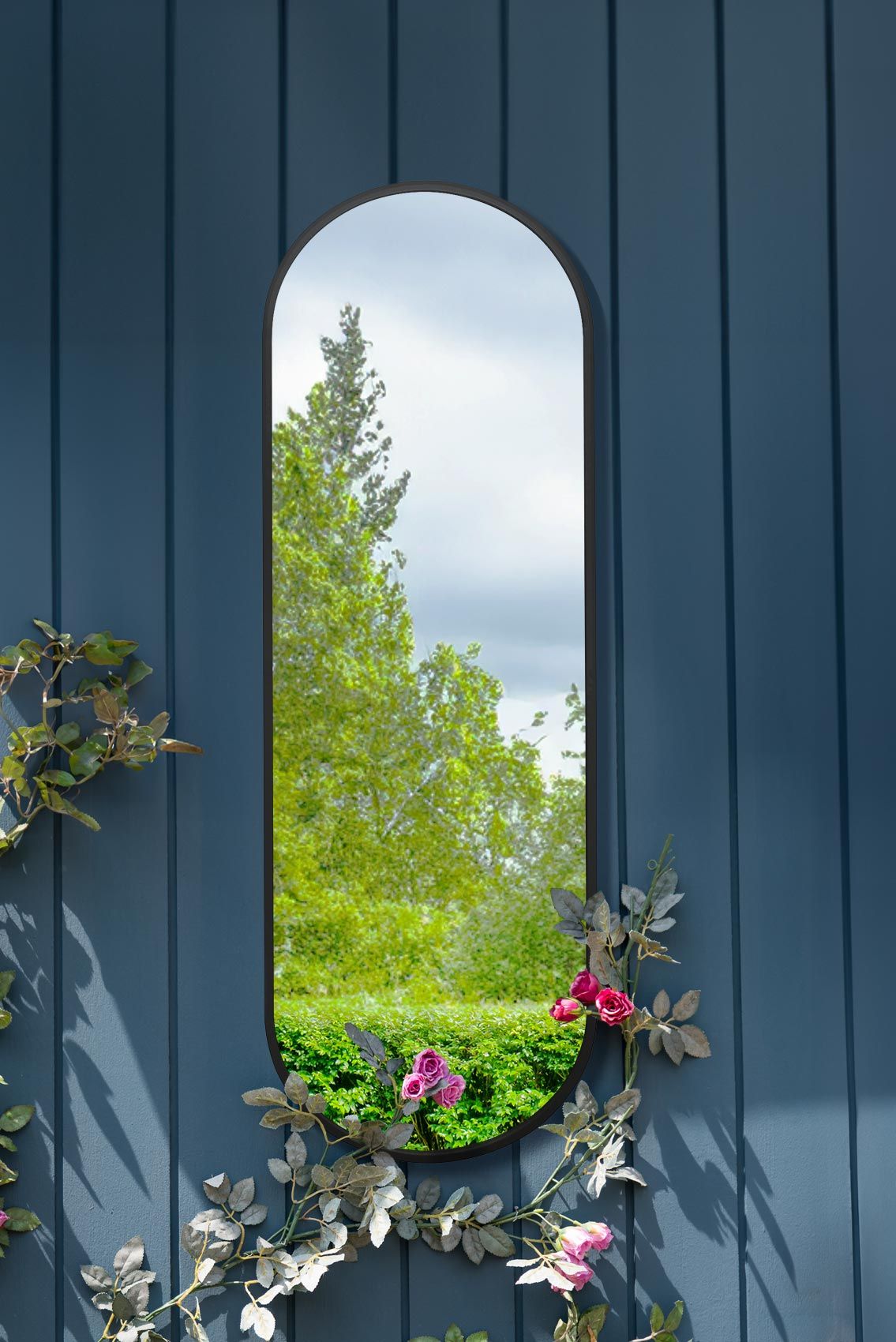 MirrorOutlet Black Metal Framed Double Arched Garden Wall Mirror (180 X 60CM)
