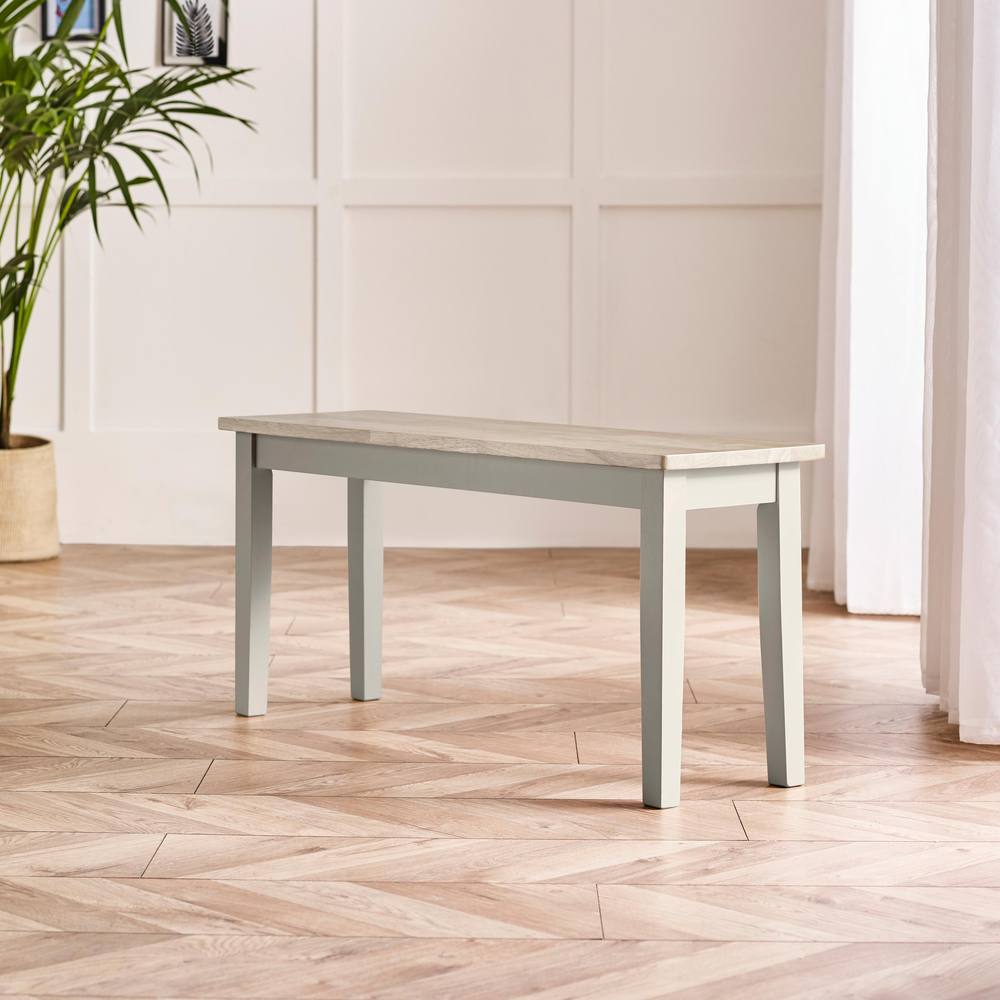 FurnitureboxUK Tenby Whitewashed &Grey Solid Wood Small Dining Bench in White