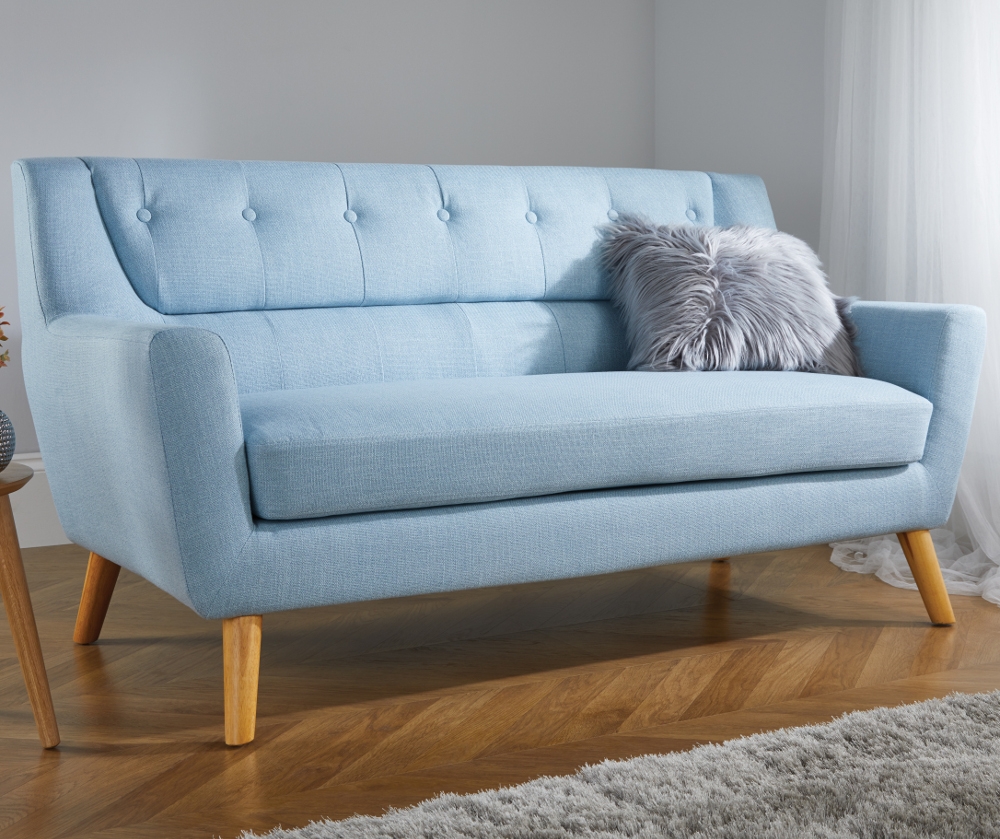 Lambeth 3 Seater Duck Egg Blue Fabric Sofa