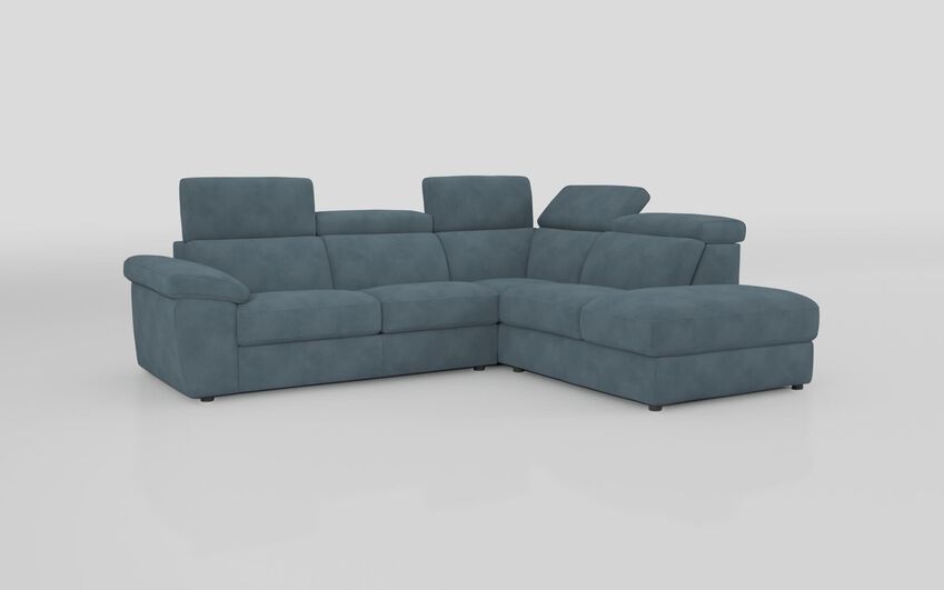 Blue Fabric Norbello 3 Corner 2 with Sofa Bed and Right Hand Facing Chaise with Storage