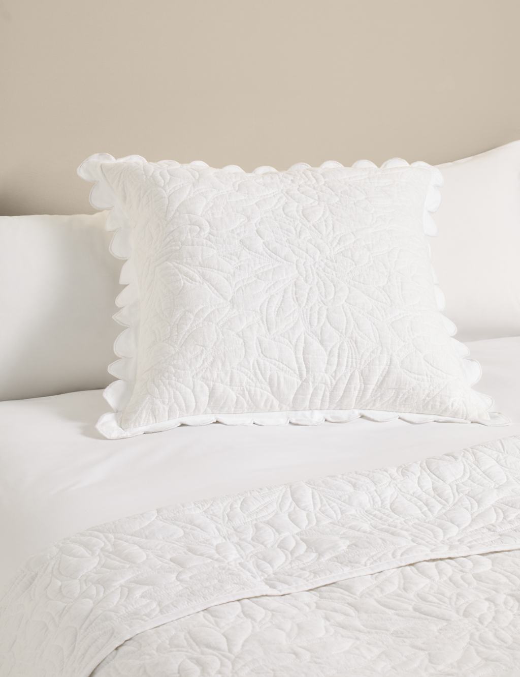 M&S Pure Cotton Floral Large Decorative Cushion White