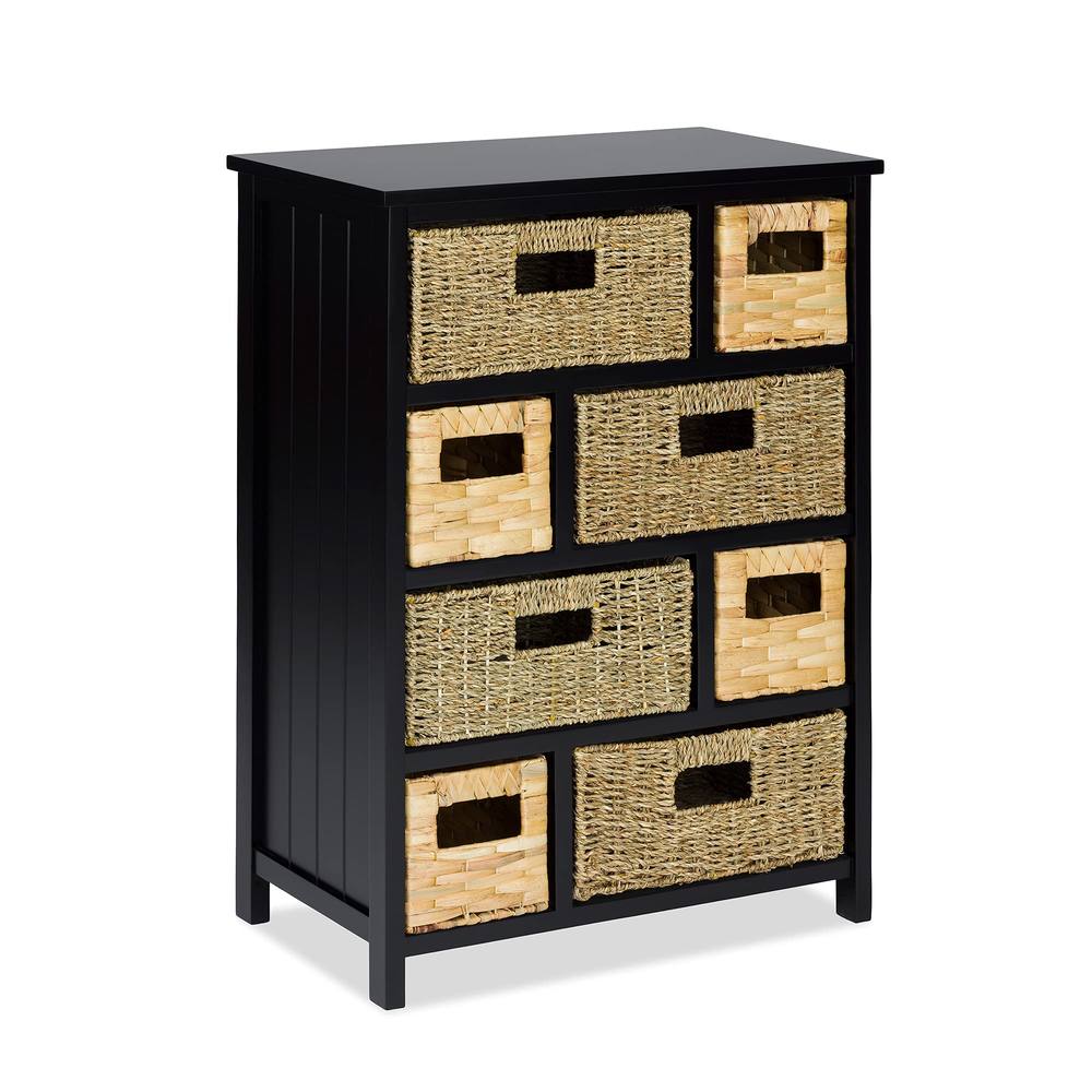 Statement Furniture Tetbury 8 Drawer Storage Unit Black with Hyacinth & Seagrass Baskets