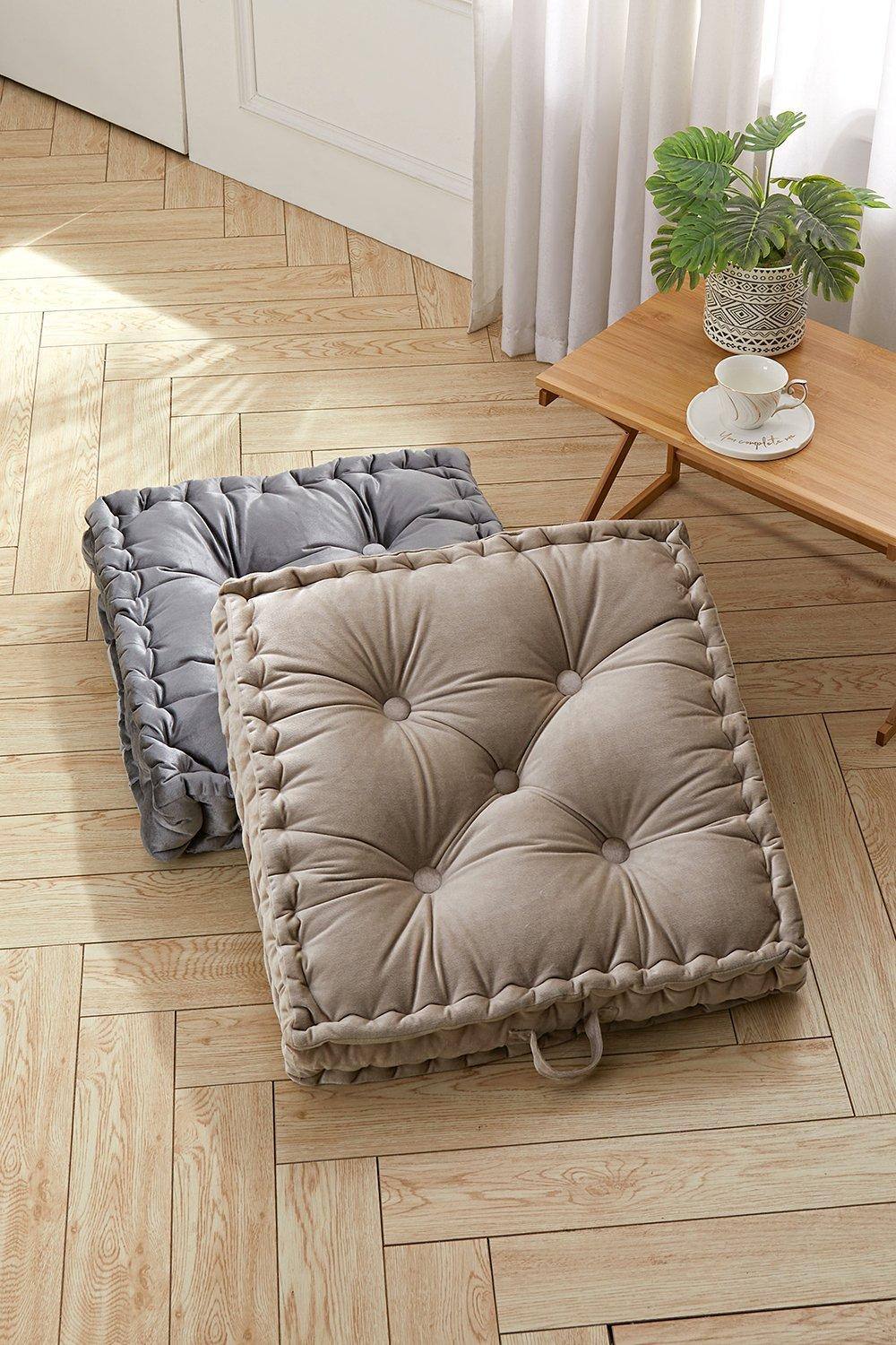 H&O Direct 60 x 60cm Square Italian Velvet Seat Cushion Throw Pillow in Grey