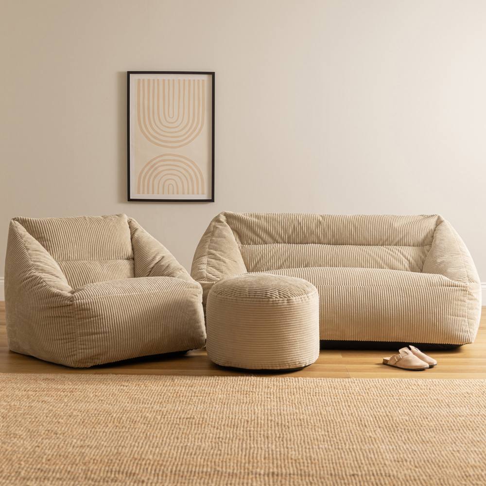 icon Sofa, Armchair & Footstool Bundle, Jumbo Cord in Stone