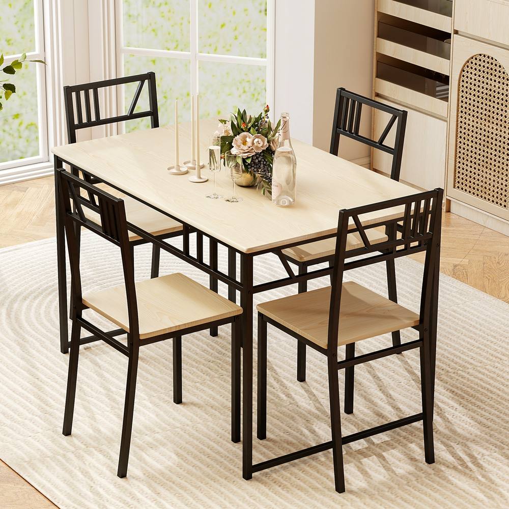 Costway 5 Pcs Dining Table Set Industrial-Style Kitchen Table & 4 Chairs in Natural