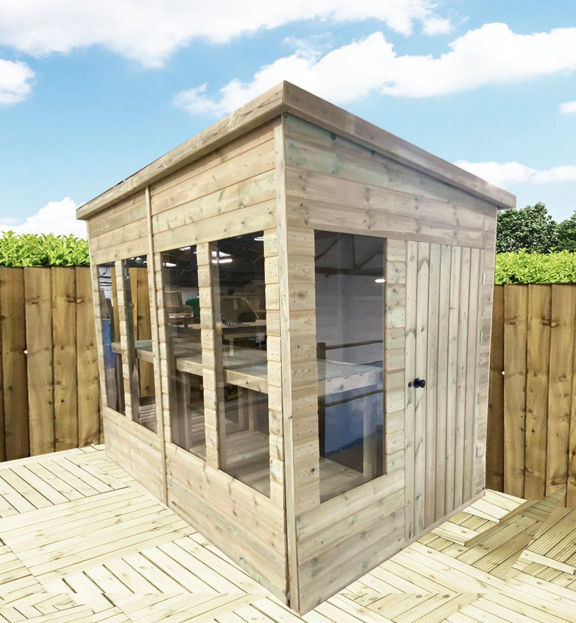 Marlborough 8 x 8 Pressure Treated Wooden Pent Potting Greenhouse & Bench in Natural 2
