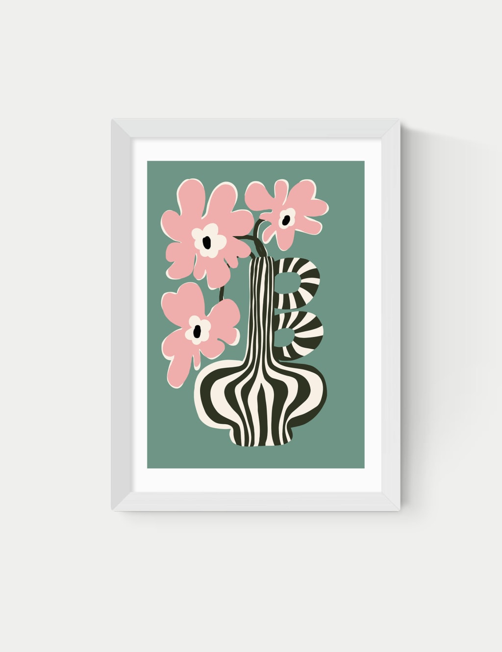 East End Prints Floral Stripe Framed Art White