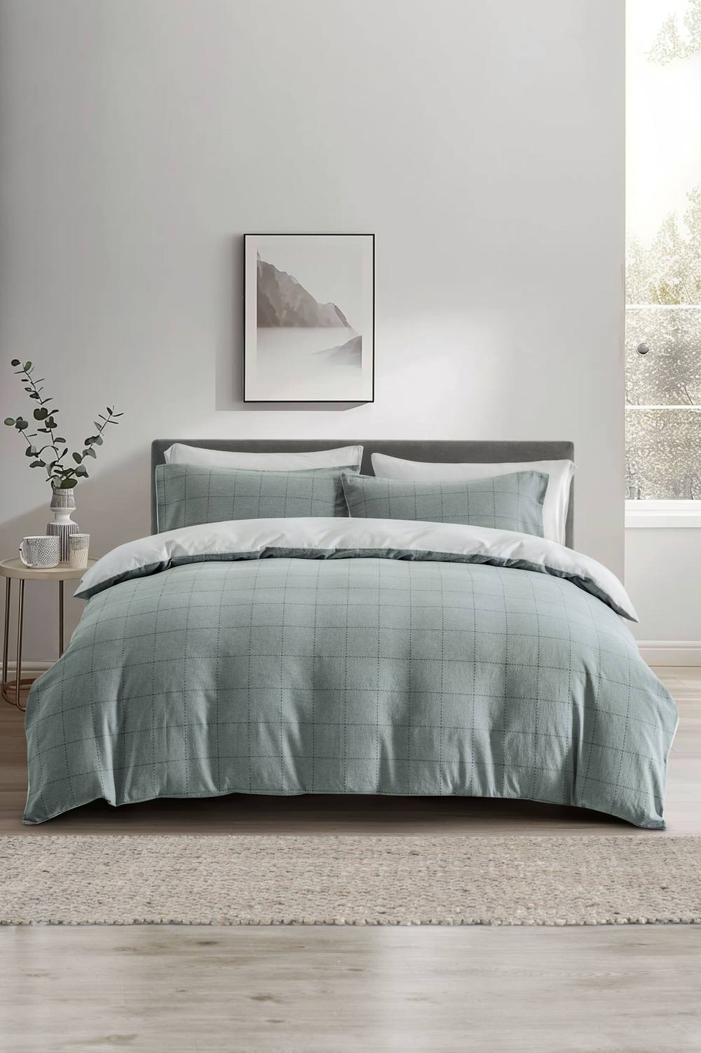 The Linen Consultancy Lazy Linens Soft Squares Duvet Cover Set in Light Blue