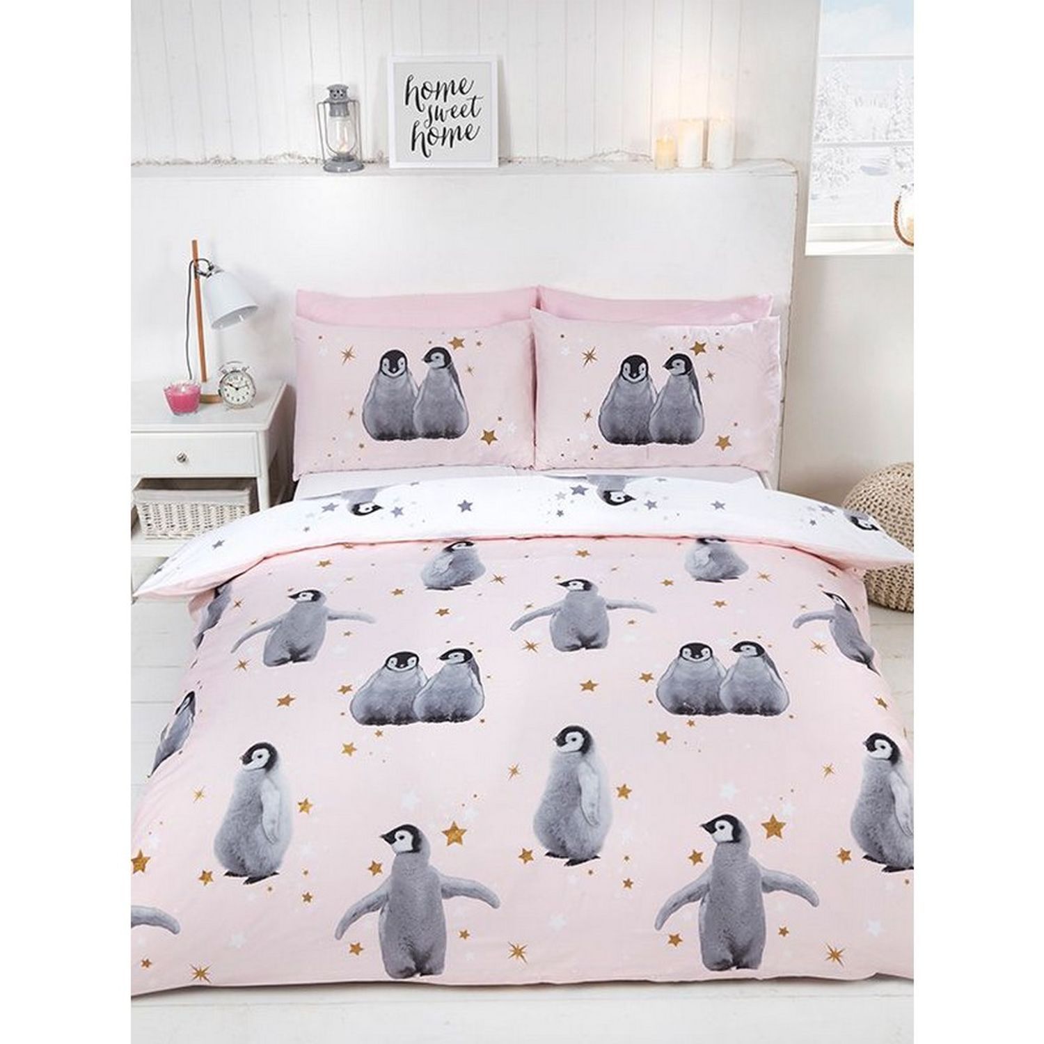 Rapport Reversible Penguin Duvet Cover Set in Pink
