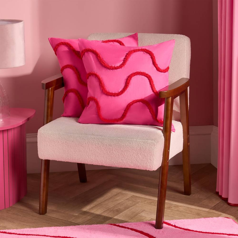 OHS 2 x Tufted Wave Cushion Cover Luxury Modern in Bright Pink