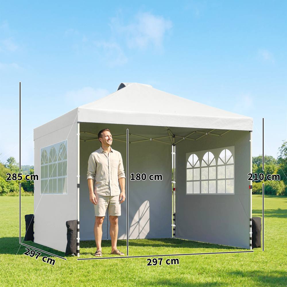 OUTSUNNY Pop Up Canopy Waterproof Height Adjustable 3 x 3 (m) in White 3