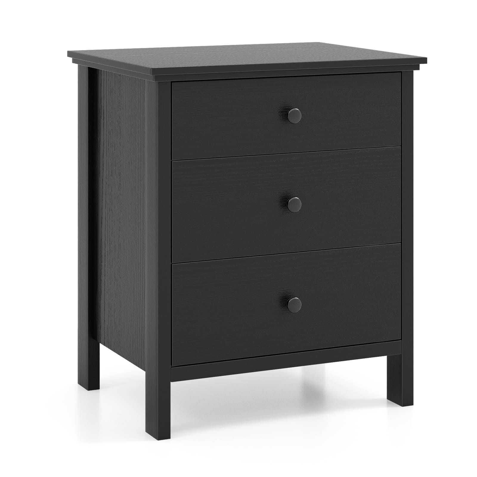 Costway Bedroom Nightstand Compact Storage Chest w/ 3 Drawer-Black in Black