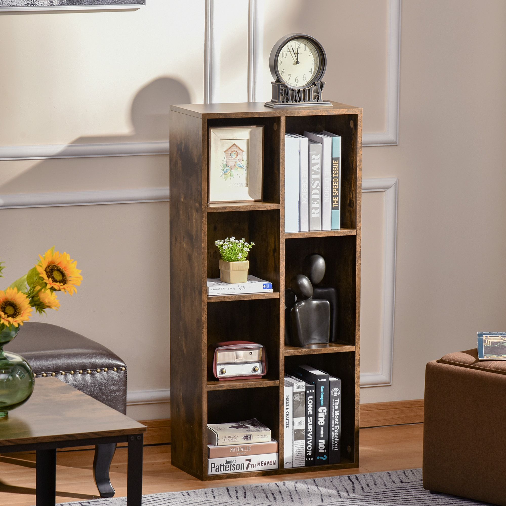 HOMCOM Bookcase Modern Bookshelf Display Cabinet Cube Storage Home Office in Brown