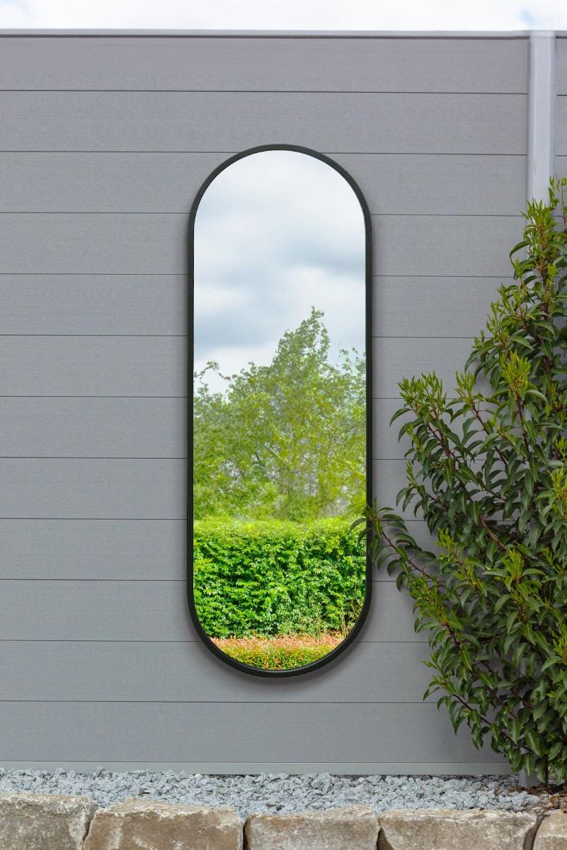 MirrorOutlet Black Metal Framed Double Arched Garden Wall Mirror (160 X 55CM)