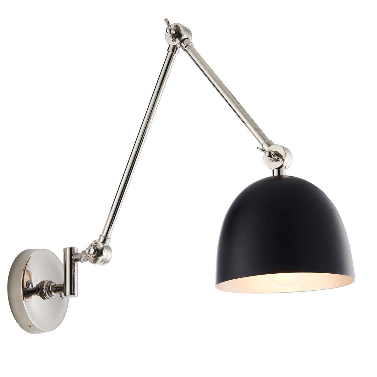 Netlighting Lehal Dome Adjustable Arm Wall Lamp Polished Nickel Plate Matt Black