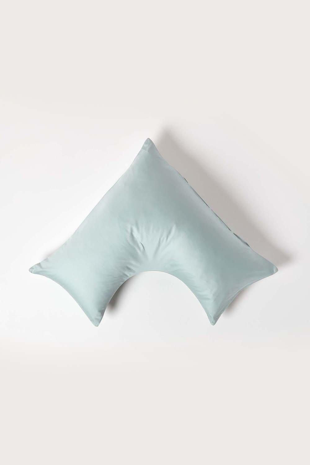 Homescapes V Shaped Pillowcase Sateen Cotton 400 Thread Count in Duck Egg Blue