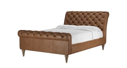 Knightsbridge Double Bed in Tan Vintage Leather - sofa.com