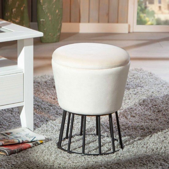 Ireen Fabric Storage Ottoman Stool In White With Metal Legs