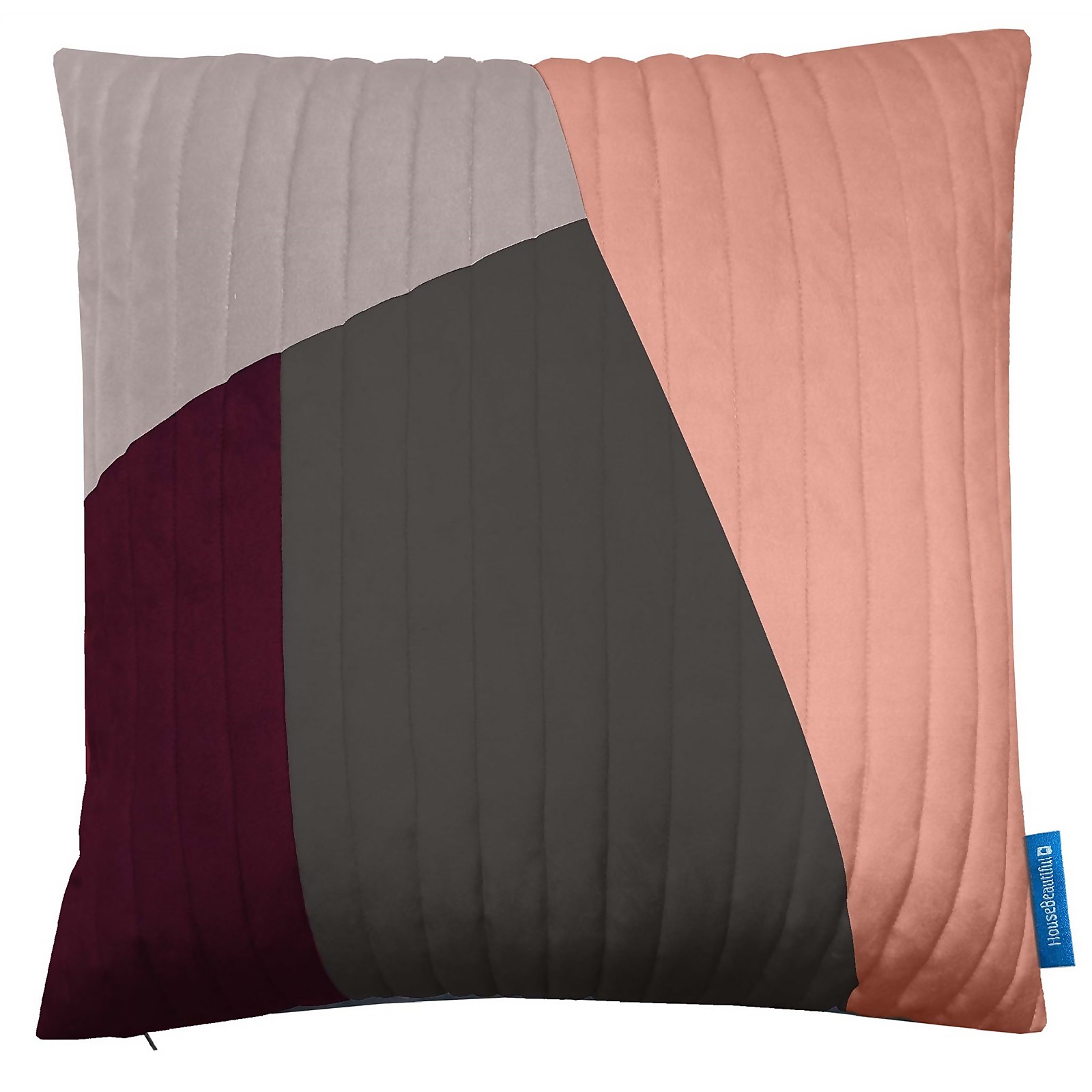 House Beautiful Velvet Quilt Cushion - 50x50cm - Plum & Blossom