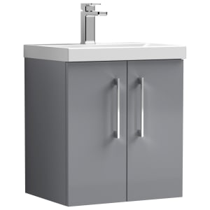 Nuie Arno Grey Wall Hung 2 Door Vanity Unit & Basin - 579 x 510mm