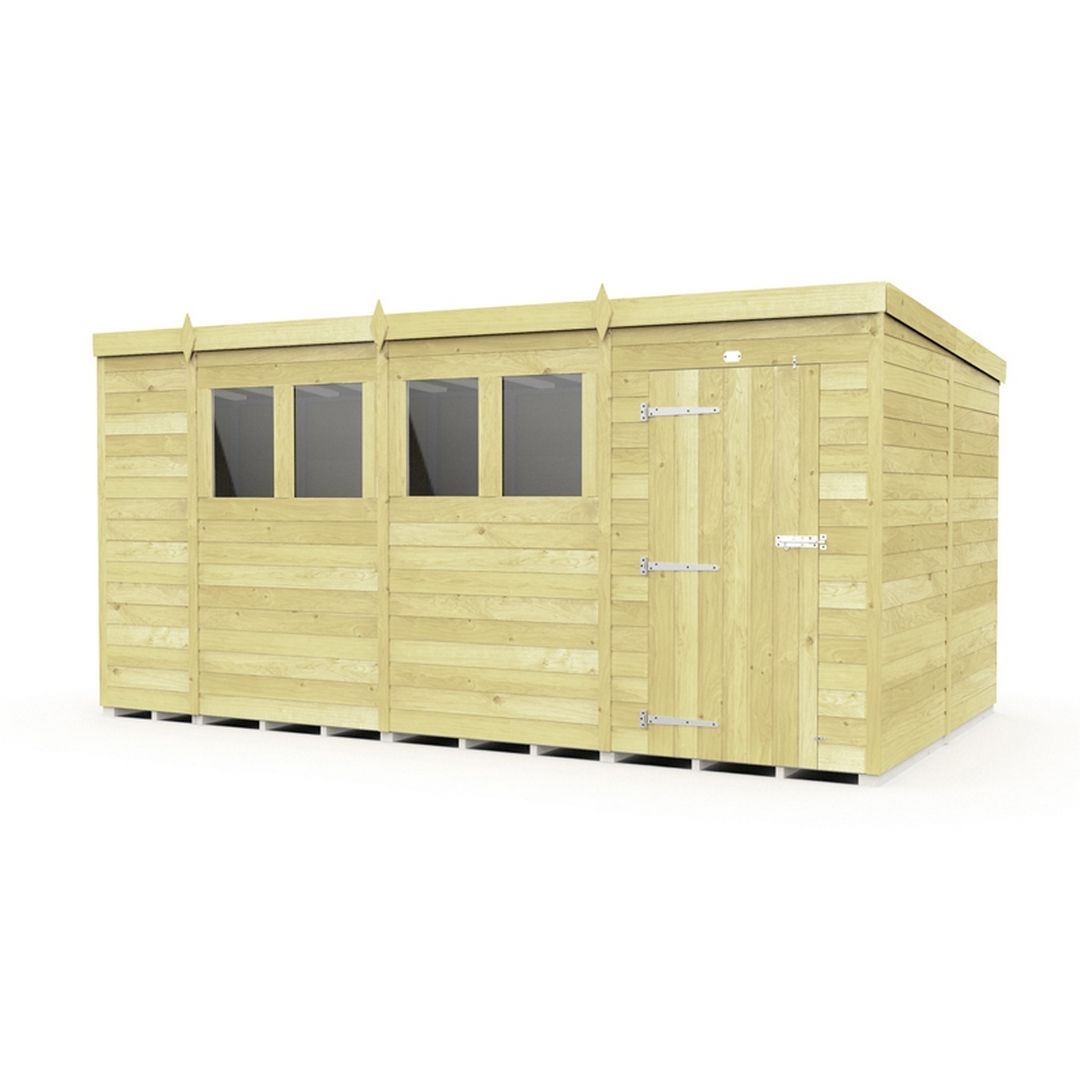 Buttercup Farm 15 x 8 Feet Pent Shed - Single Door W/ Windows - L231 x W454 x H201 cm in Brown