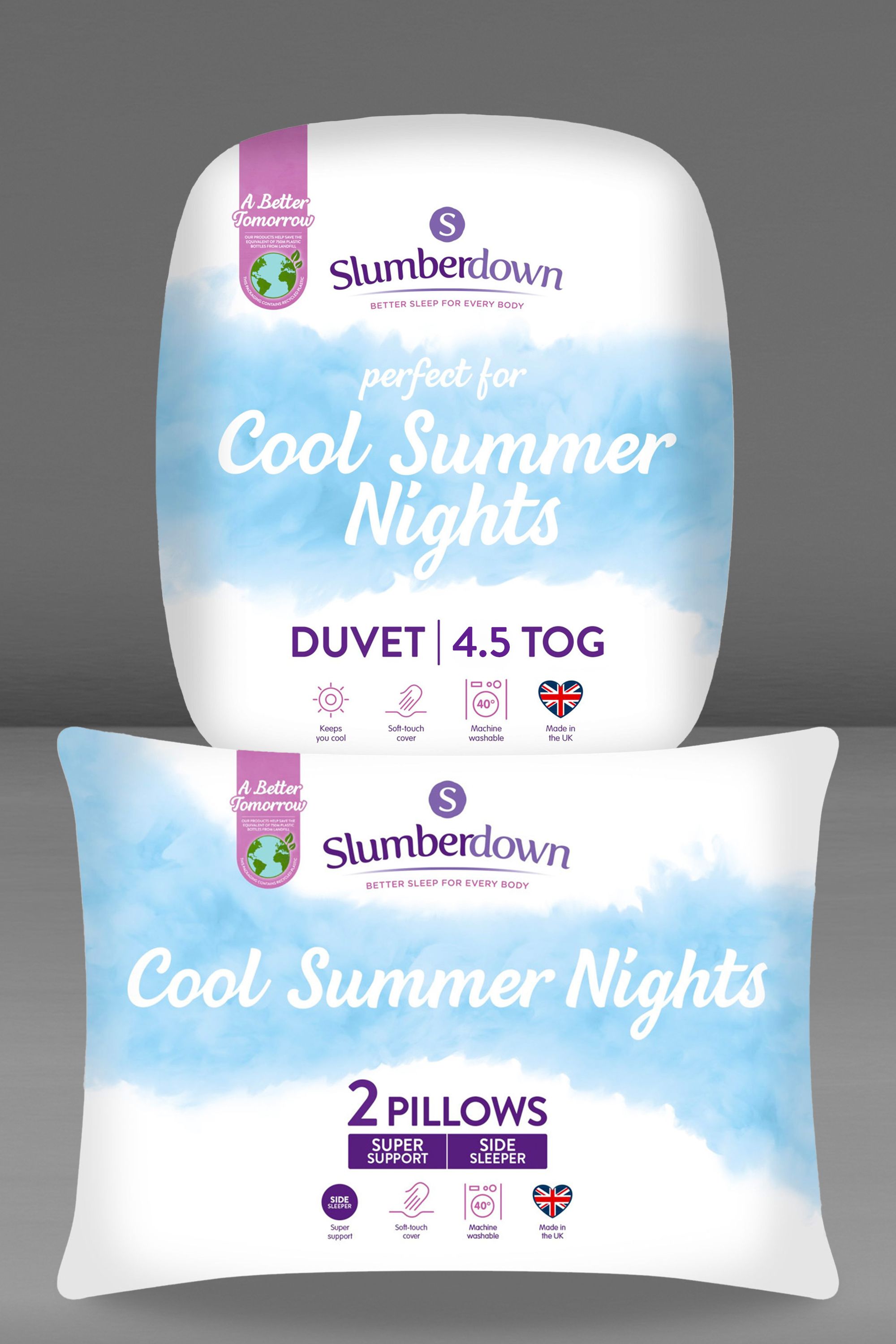 Slumberdown Cool Summer Nights 4.5 Tog Summer Duvet With 2 Firm Support Pillows in White