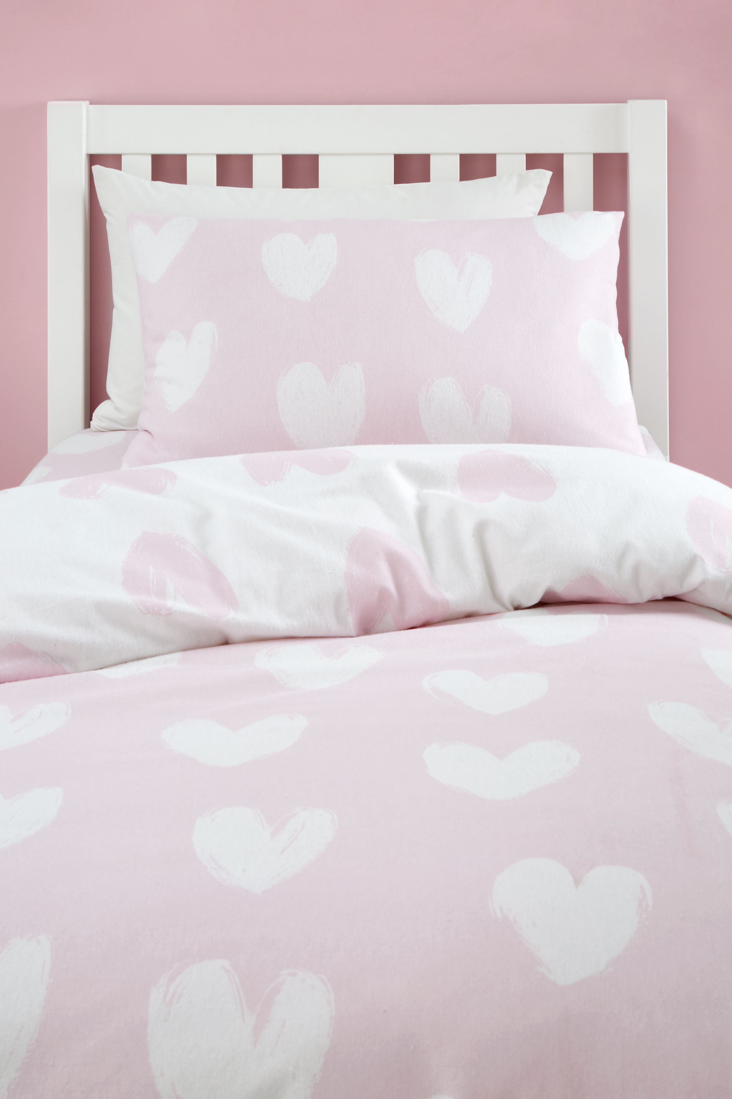 Catherine Lansfield 'Brushed Cotton Hearts' Reversible Duvet Cover Set in Pink 3