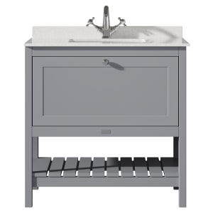 Bayswater Hartleigh Plummett Grey Traditional Freestanding Vanity Unit & 1 Tap Hole White Marble Top Basin - 800mm