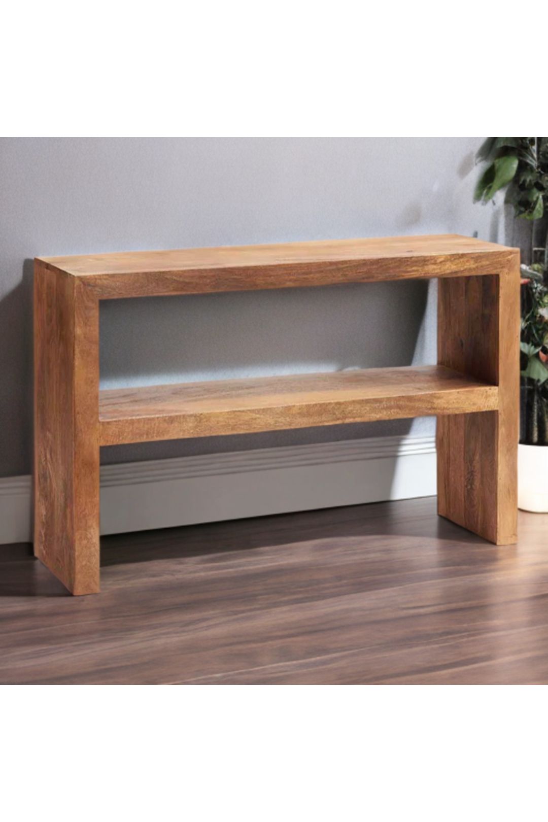 IH Design Duvid Light Mango Console Table with Shelf in Brown