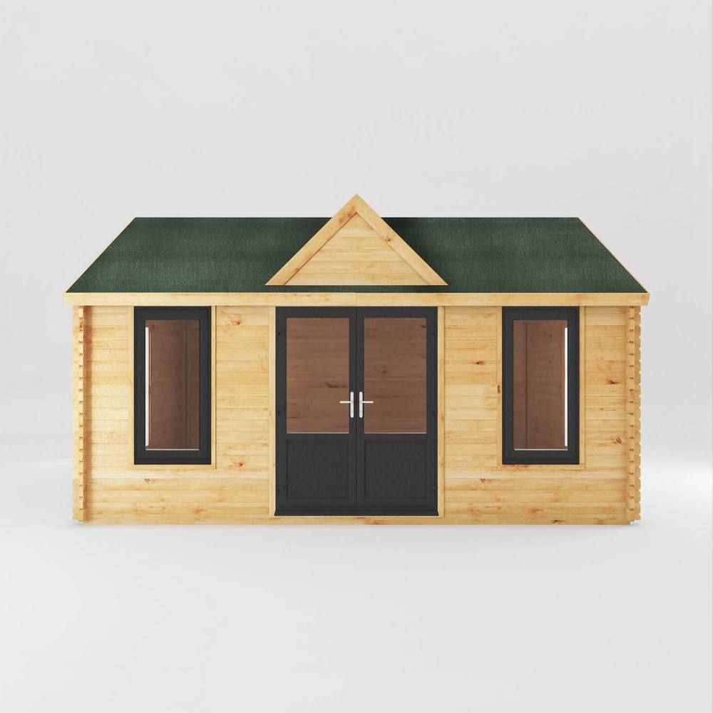 Mercia 5.3 x 4 m Clock Tower 44 mm Log Cabin with UPVC Windows & Doors in Brown 3