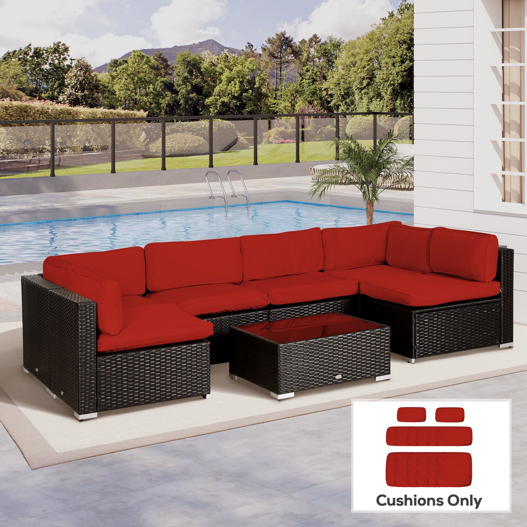 OUTSUNNY Garden Rattan Sofa Set Polyester Cover Replacement No Cushion in Red