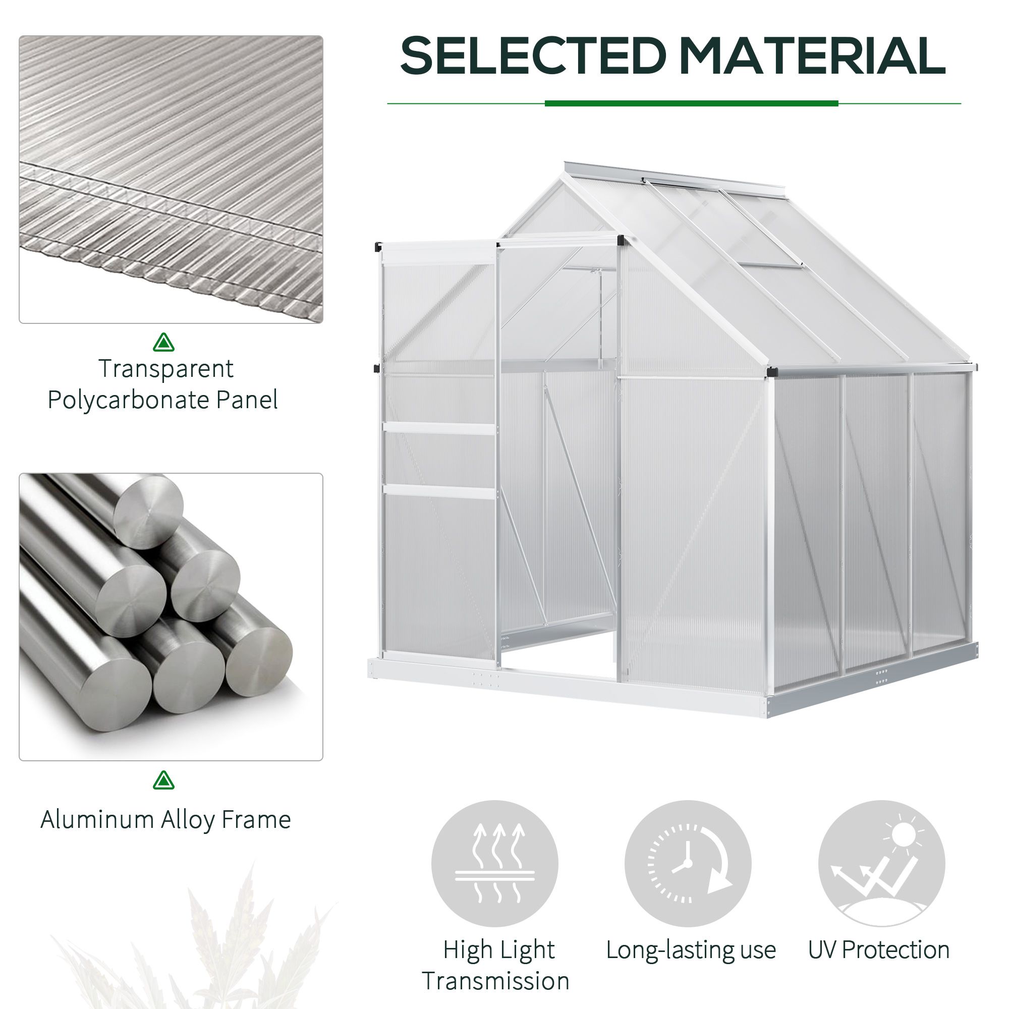 OUTSUNNY Polycarbonate Walk-in Garden Greenhouse w/ Sliding Door Silver Tone 4