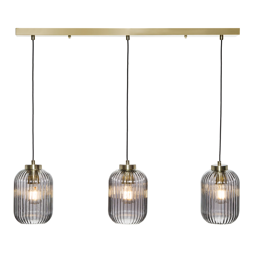 Lyna Ceiling Diner Pendant Bar with Smoked Glass Shades, Satin Brass